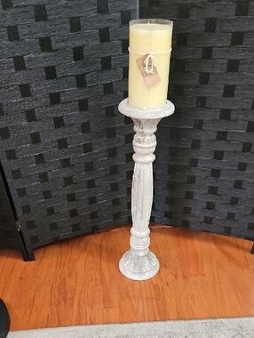 Rustic White Distressed 24" Tall Candle Holder - Home Accents